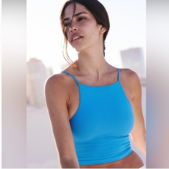 🩵 Free People Tighten Up Cutout Tank BLUE XS/S NWOT - Picture 2 of 3